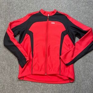 Louis Garneau Mens Red Black Cycling Jacket Full Zip Long Sleeve L Made in USA